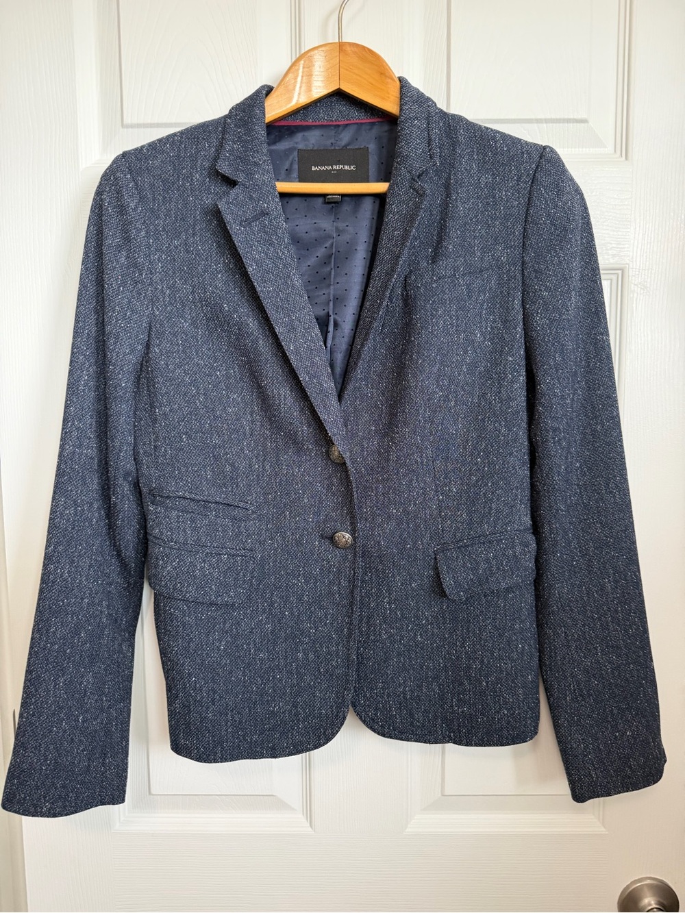 Banana Republic Navy Tweed Tailored Blazer